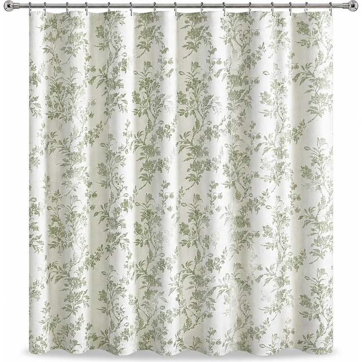 Duschvorhang mit floralem Digitaldruck wasserabweisend Weiß-Grün, 150x180 cm – Bild 1