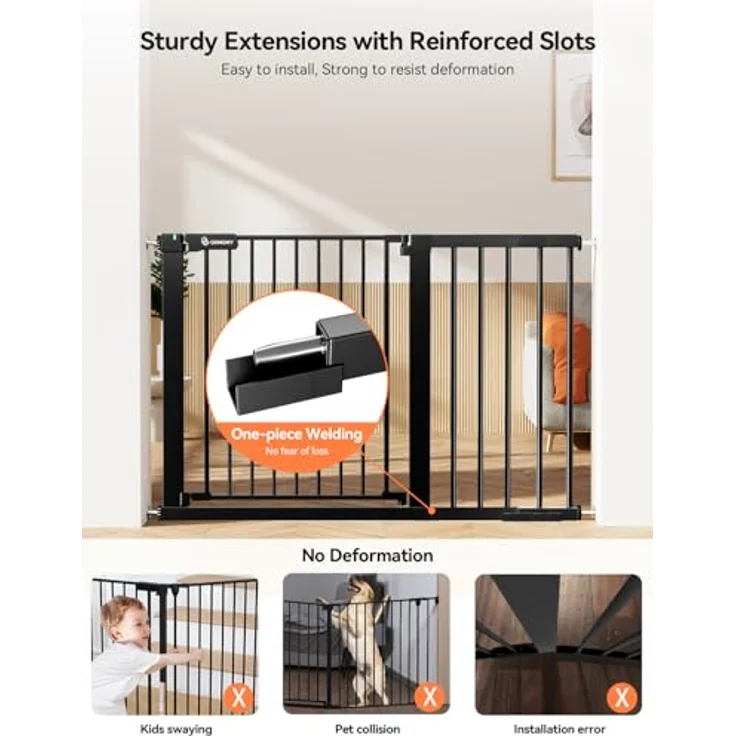 COMOMY 75-117cm Türschutzgitter Ohne Bohren, Treppenschutzgitter Auto Close mit Grün/Rotem Schild, Kindersicherung Tür, Türgitter für Hund/Katze, 90° Stop, mit Y-Spindel (76cm Hoch, Schwarz) – Bild 3