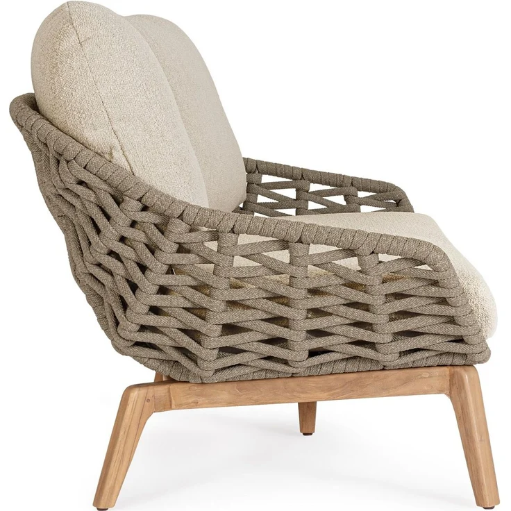 2-Sitzer Gartensofa Seram - Teakholz Natur, Seilgeflecht Taupe, inkl. Kissen – Bild 3