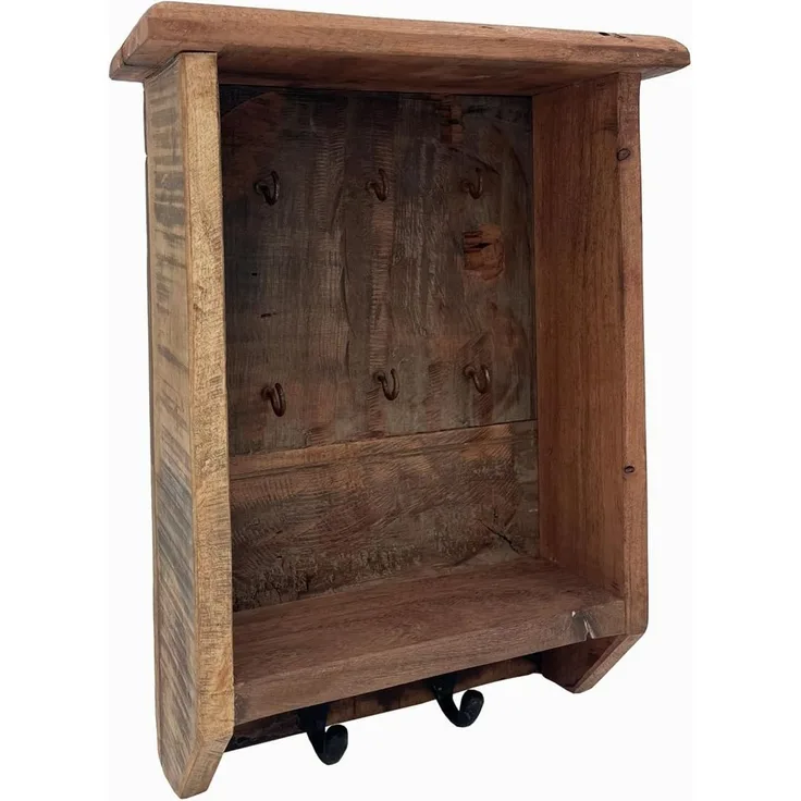 Dein rustikaler Schlüsselkasten Sumatra aus Altholz 25x35x10 cm mit Haken für Schlüsselleinen und perfekter für Flur oder Küche Woodkings