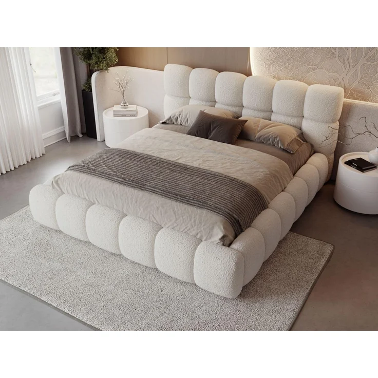 GRAINGOLD Modo Polsterbett 180x200, Doppelbett mit Kopfteil, groß Stauraum, Bouclé-Stoff, Beige – Bild 4