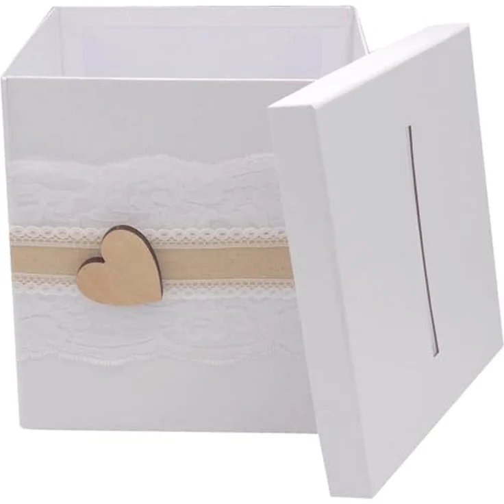 ZauberDeko Geschenkbox Briefbox Kartenbox Vintage Herz Spitze Hochzeit Geldgeschenk Weiß – Bild 4