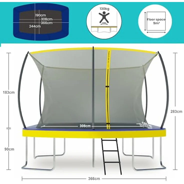 Ultima 5 Zero Gravity Trampolin 366x244cm, inkl. Leiter und Sicherheitsnetz, TÜV geprüft, für Nutzer bis 130kg – Bild 2