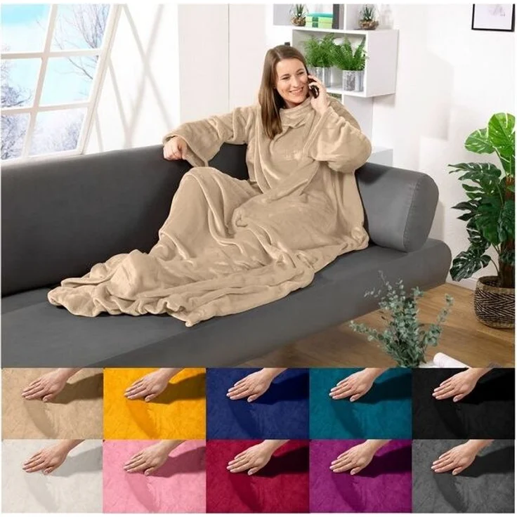 Wohndecke tragbare Ganzkörperdecke Kuscheldecke Ärmeldecke, heimtexland, flauschige Ärmel Decke I Soft Flanell I Geschenk Wohlfühlen – Bild 4
