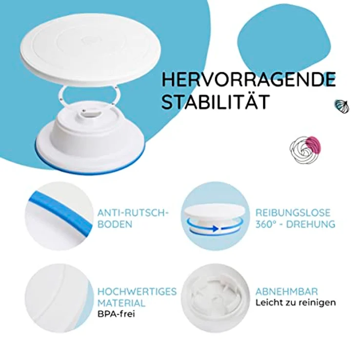 Wenburg Tortenplatte Drehbar - 51 tlg. Tortenständer Set mit 28cm Drehbare Tortenplatte & Torten Zubehör für Anfänger und Profis - Cake Stand, Drehteller Torte & Kuchen Zubehör – Bild 3