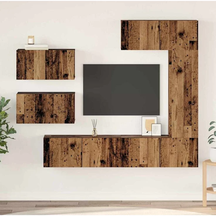 vidaXL TV-Schrankset Wandmontiert 6 pcs Altholz Holzwerkstoff 3393246 – Bild 1