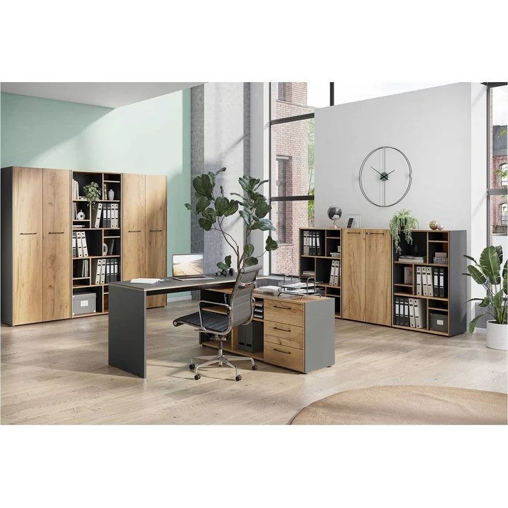 Aktenregal vito Podium, Holzwerkstoff, Schwarz, Holzfarben, 75 x 120 x 40 cm – Bild 4