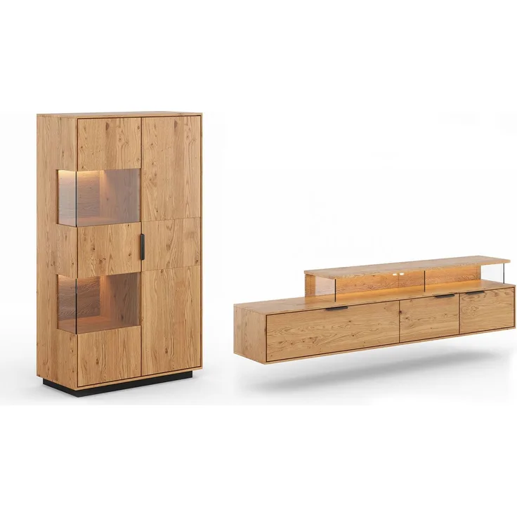 Wohnwand Tirano Wohnzimmer-Set Massivholz geölt Ausführung braun