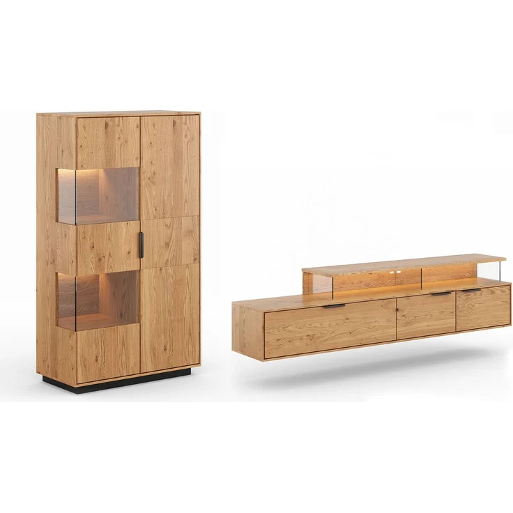 Wohnwand Tirano Wohnzimmer-Set Massivholz geölt Ausführung braun
