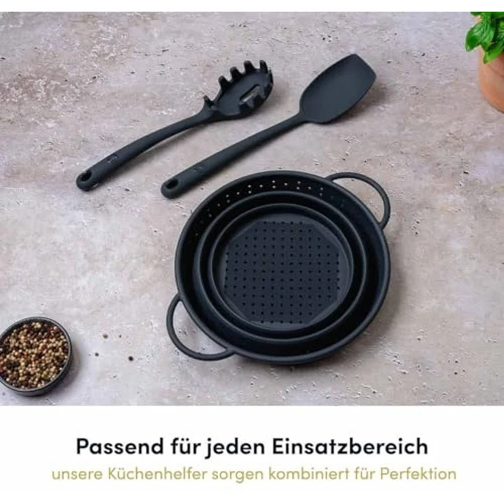 Hoffmann Germany Küchensieb Faltsieb Silikon Edelstahlring 23 cm anthrazit – platzsparend, Silikon, (1-St), 200°C, spülmaschinenfest, faltbar, Nudeln & Gemüse – Bild 6