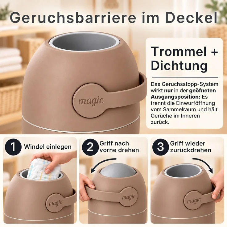 Set Magic Windeleimer, Abfalleimer mit Geruchsstopp, ohne Kassette + Windel – Bild 4