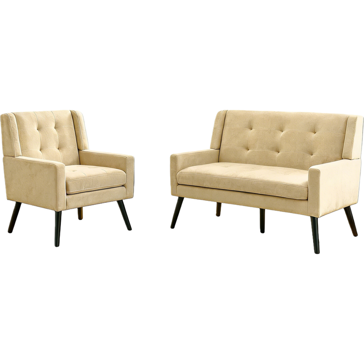 Sessel-Set aus Einzelsessel und Zweisitzer, mit Massivholzbeinen, 119x75x88 cm, Beige – Bild 7