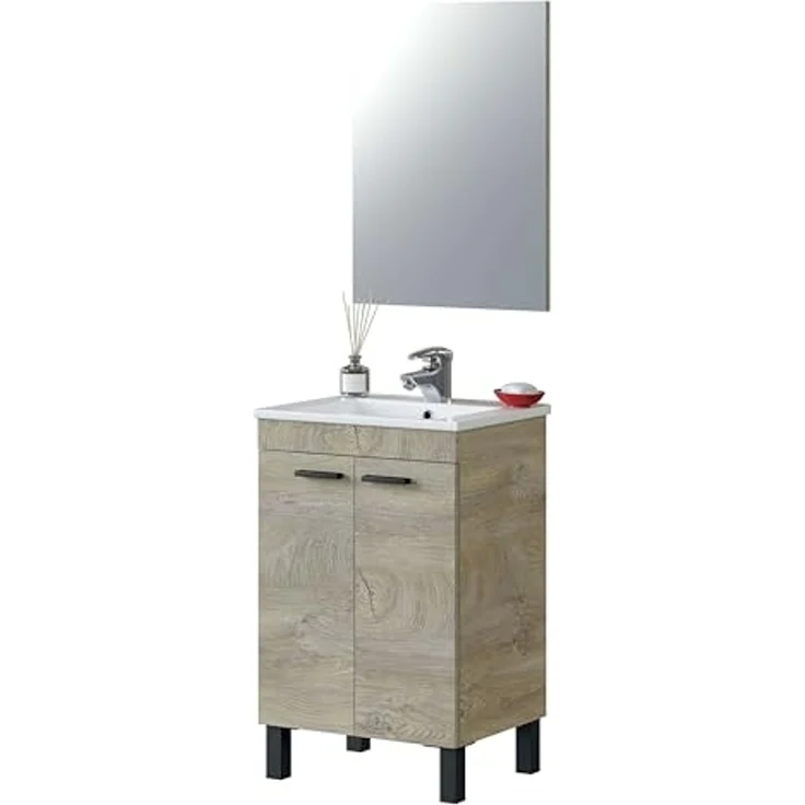 ARKITMOBEL, Badezimmerschrank mit 2 Türen & Spiegel – Waschbeckenmodul zur Wandmontage in Eiche Alaska, modernes Badmöbel, Maße: 50 x 80 x 40 cm (B x H x T), Modell Koncept (ohne Waschbecken) – Bild 5