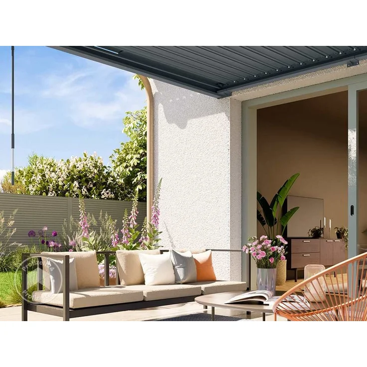 PRIMEYARD Terrassenüberdachung 3x4 m Aluminium-Pfosten mit Lamellendach aus Stahl anthrazitfarbene Anbau-Pergola – Bild 3