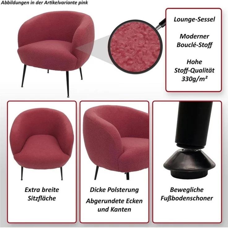 MCW Loungesessel Lounge-Sessel MCW-O37, Moderner Bouclé-Stoffbezug in hoher Qualität (330 g/m) – Bild 3