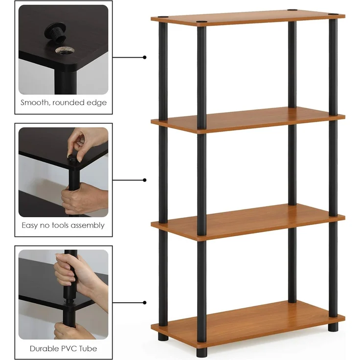 Furinno Turn-N-Tube 4-Stufe Mehrzweck-Regal, Kirsche/Schwarz, 59. 9 (Breite) x 109. 9 (Höhe) x 29. 7 (Tiefe) cm – Bild 8