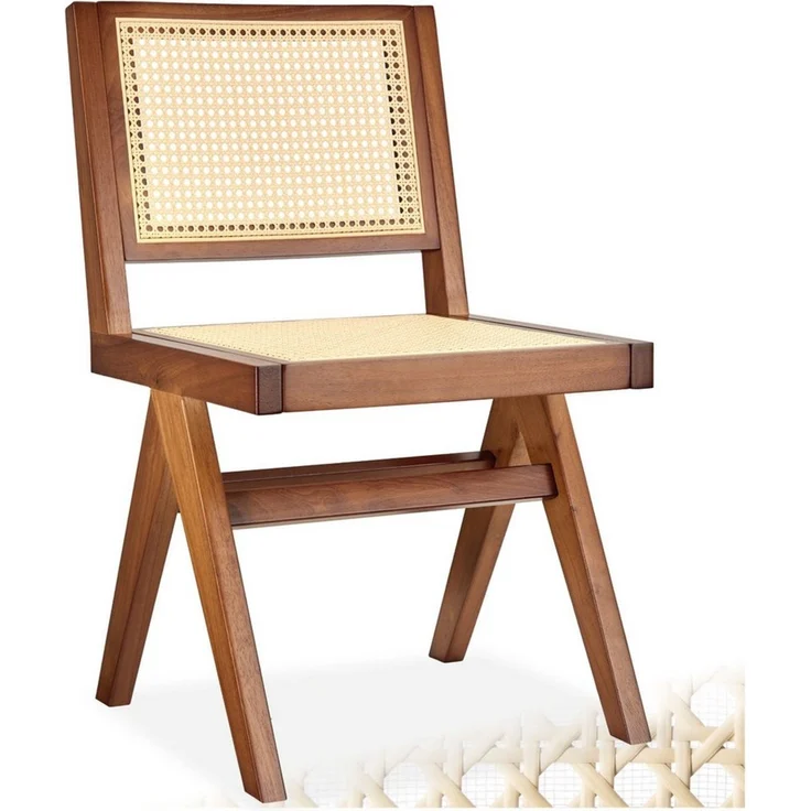 tectake Esszimmerstuhl Holzstuhl im Boho-Stil, Belastbarkeit 120 kg, 48,5 x 53,5 x 83 cm (Massivholzstuhl Lissy in Eiche dunkel, 1 St), Sitzfläche mit Wiener Geflecht, massives Holzgestell mit Lackierung – Bild 2