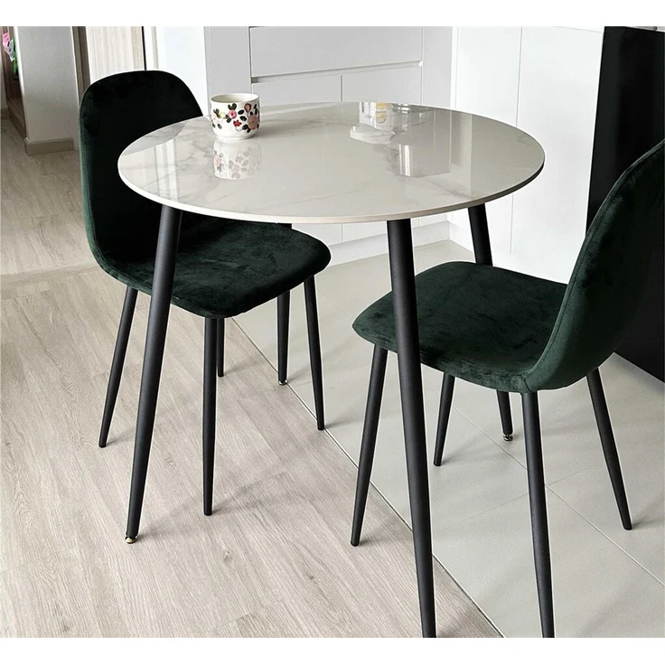 FATIVO Esstisch Runder Esszimmertisch Kchentisch aus Sinterstein Esszimmer 80x80x76 cm Wei? – Bild 5