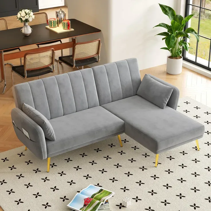 Ecksofa mit Relaxfunktion, L-Form, Schlafsofa mit Verstellbarer Rückenlehne, Polstersofa, Loungesofa, Samtbezug – Bild 3