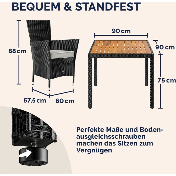 Casaria Garten-Essgruppe, (5-tlg), Polyrattan 4 Personen Auflagen Stühle Stapelbar Akazie Holz Wetterfest – Bild 5