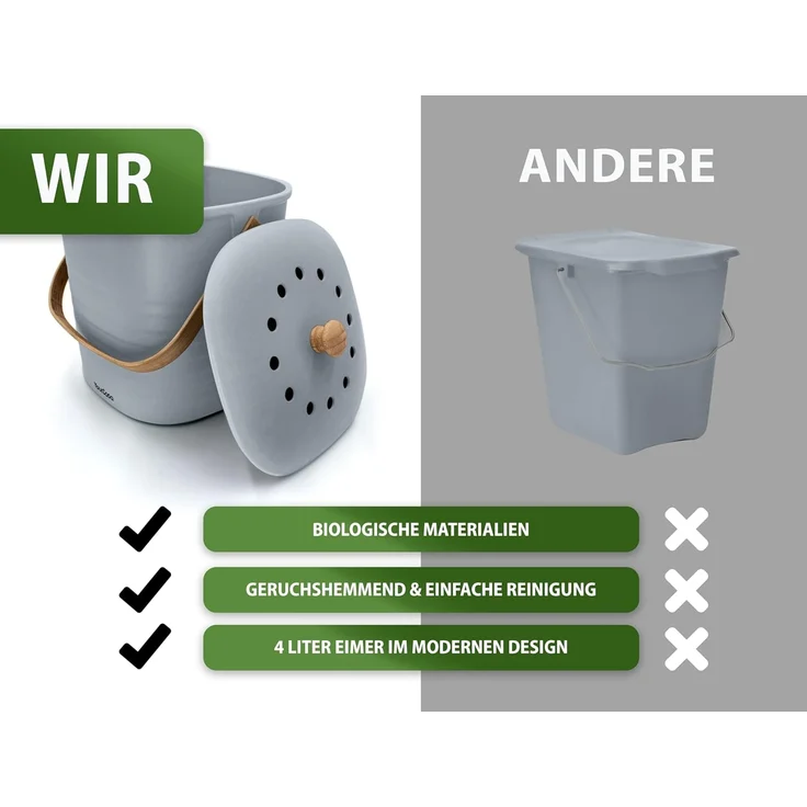 YourCasa Biomülleimer YourCasa® Biomülleimer Küche Klein 4L nachhaltig mit Akivkohlefilter, Fassungsvermögen 4 Liter, Nachhaltige Materialien – Bild 6