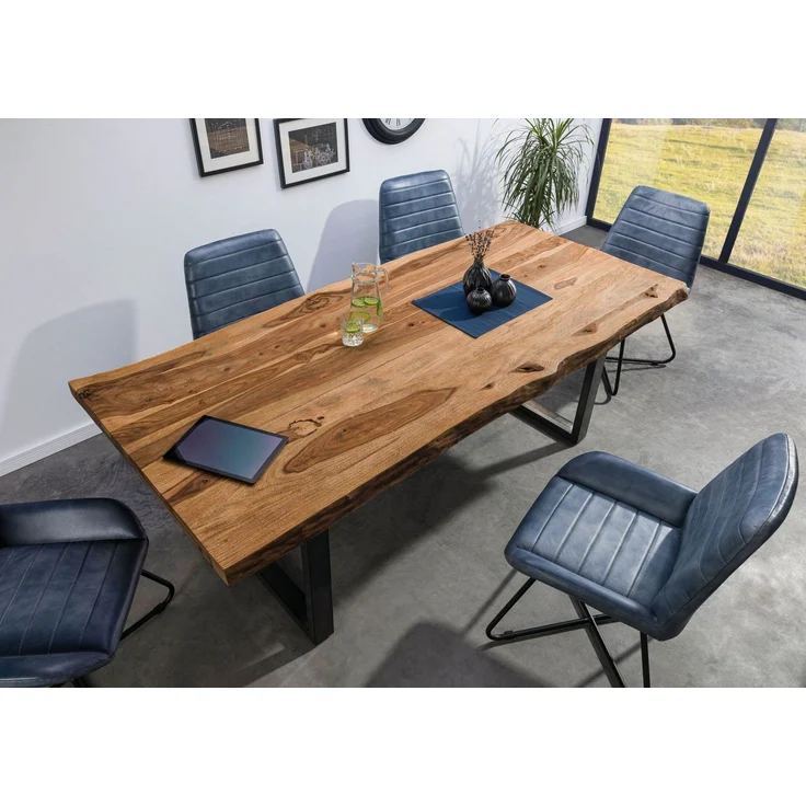 Baumtisch Sheesham 180x90x77 natur sandgestrahlt / U-Beine anthrazit glänzend FREEFORM 5 – Bild 2
