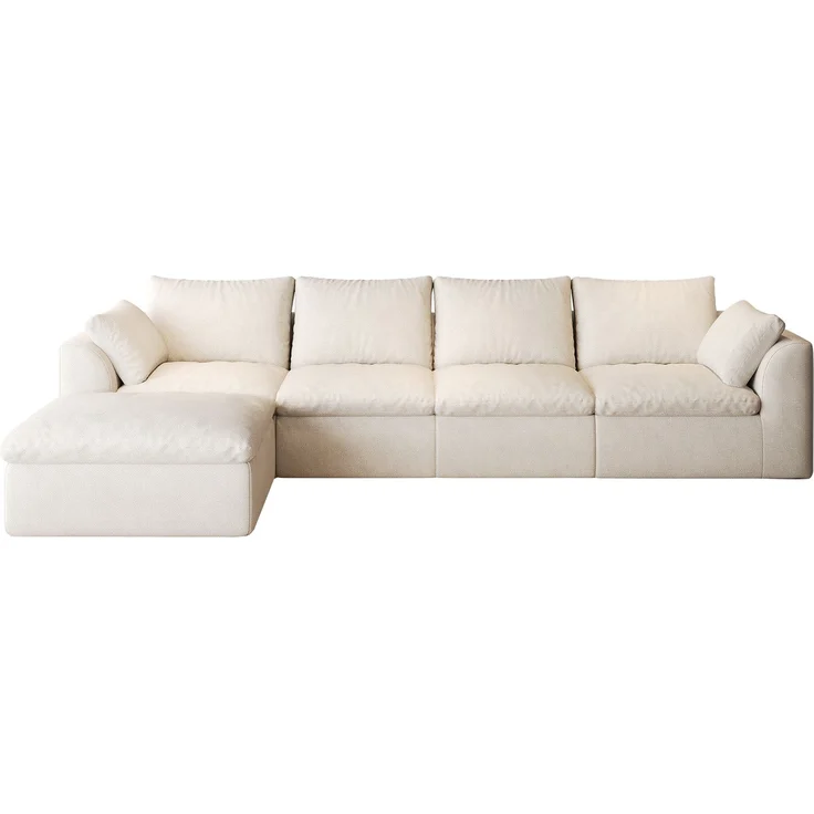 Ecksofa mit Leinenbezug und Schaumstoffpolsterung, 5-Sitzer, 310x155x83 cm, Weiß – Bild 6