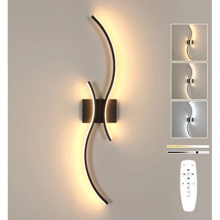 Goeco LED Wandleuchte Innen 80 cm Lang Wandlampe Dimmbare 2 Fimmige 3000K-6500K, Memory-Funktion, Modern LED Wandbeleuchtung Schwarz für Flur Treppenhaus Wohnzimmer Schlafzimmer – Bild 10