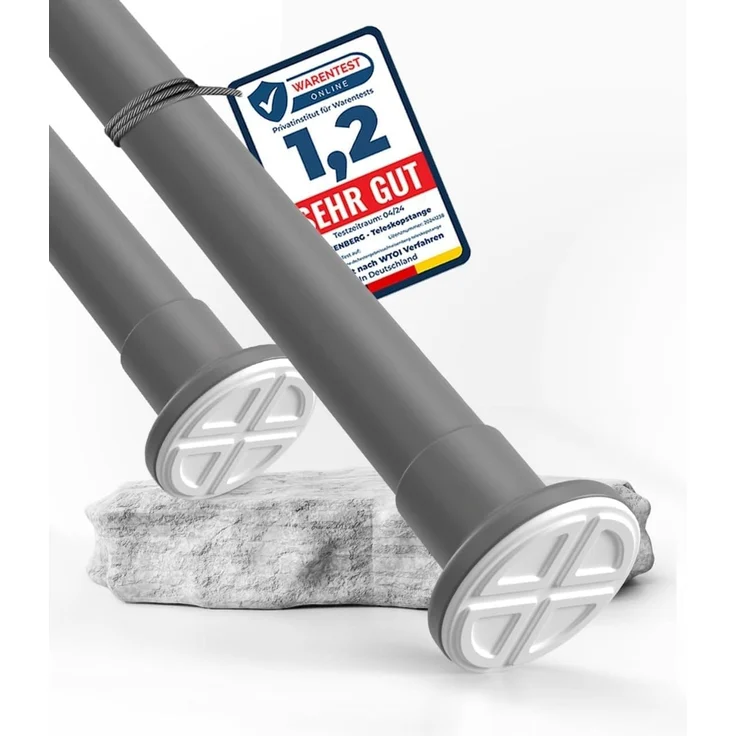 MEISENBERG Vorhangstange ohne Bohren 90-160cm, Grau, Ø 25 mm, Gardinenstange zum Klemmen - Spannstange - Klemmstange für Fenster, Dusche und Trennwand