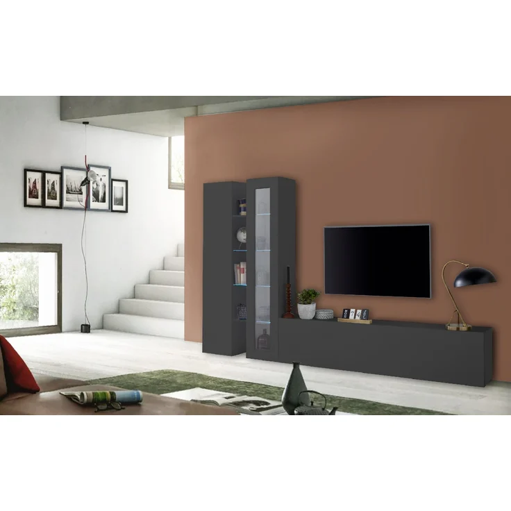 Wohnwand >Benevent< (4-teilig) in Anthrazit matt - 280x180x30 (BxHxT) – Bild 3