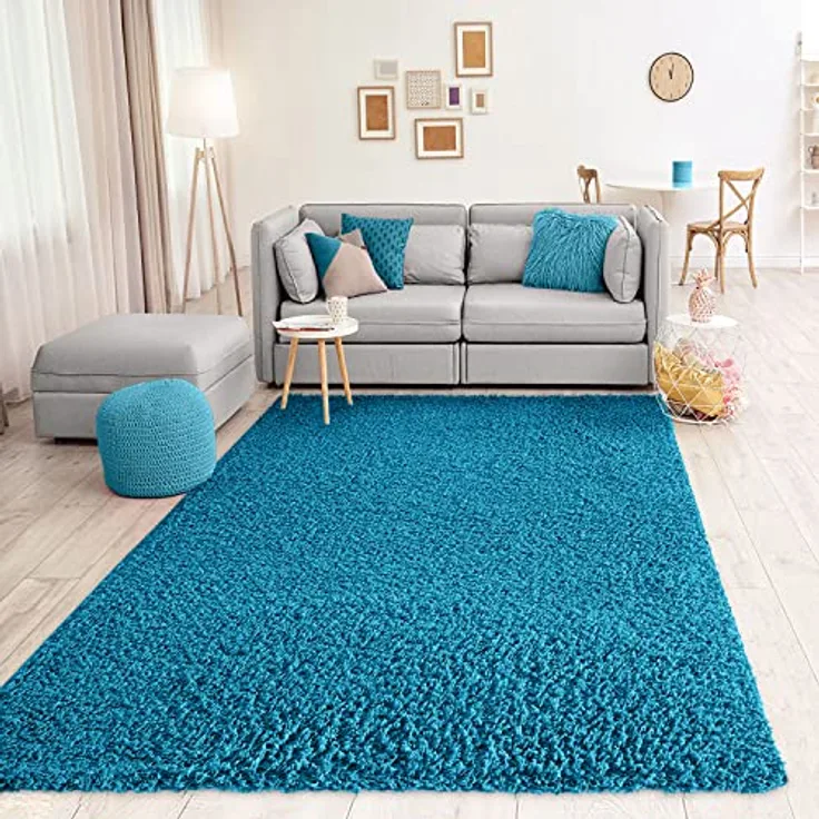 Vimoda Hochflor-Teppich Shaggy Türkis, Rechteckig, Höhe: 30 mm, Langflor Läufer Einfarbig Modern Wohnzimmer