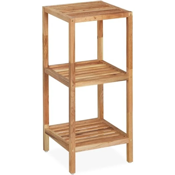 Relaxdays Badregal mit 3 Ablagen, Walnussholz natur, 79 x 36 x 36 cm – Bild 9