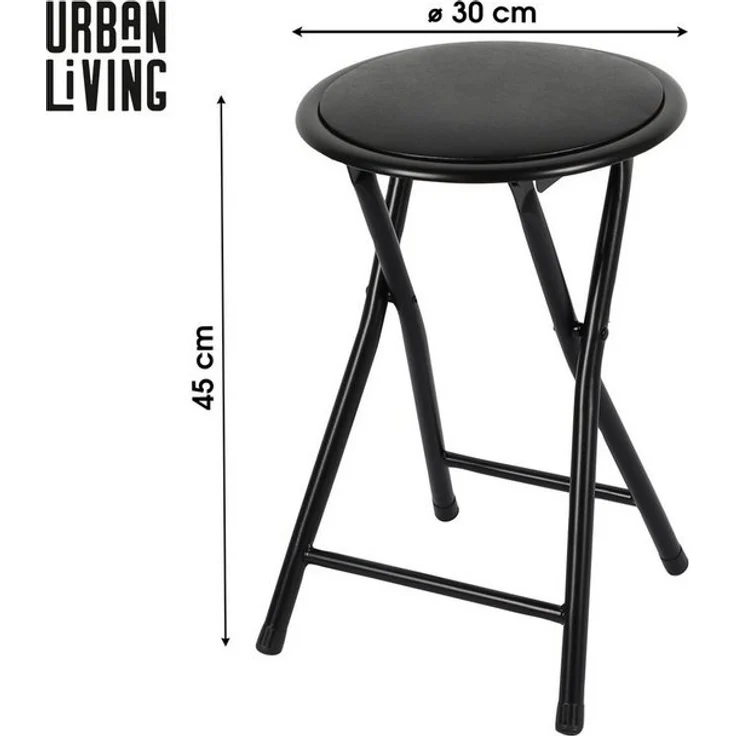 Urban Living Hocker Klapphocker Hocker Klappstuhl (Schwarz), belastbar bis 100 kg ⌀ 30 cm x H43 cm – Bild 4