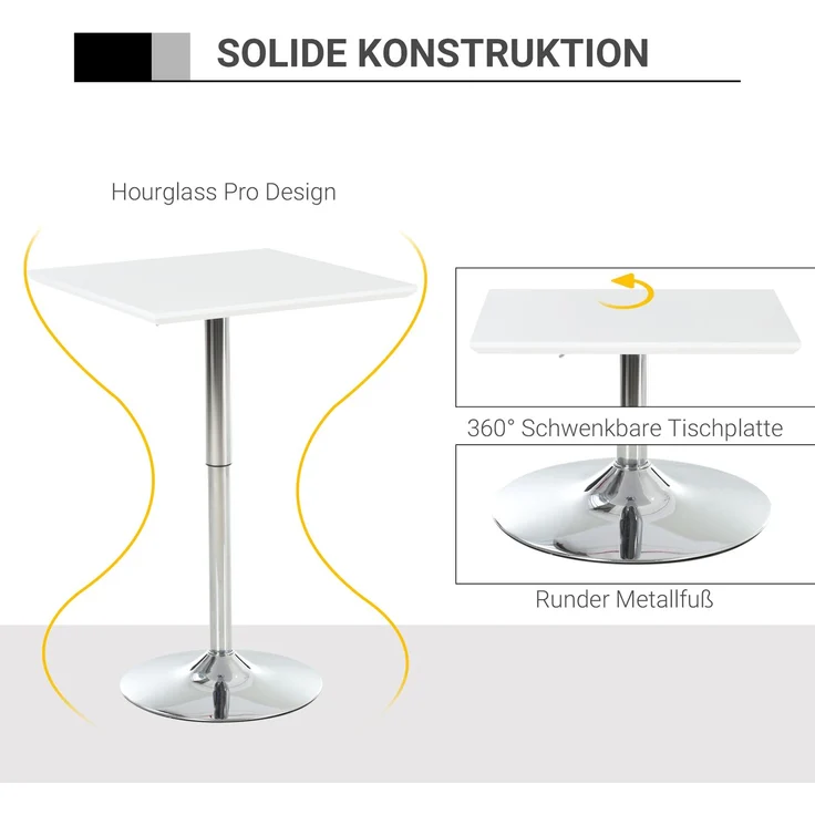 EINHOM Bistrotisch Pub Bartisch Höhenverstellbar Quadratisch 60 × 60 cm Stahl Weiß 71-92 cm für Küche oder Garten – Bild 5