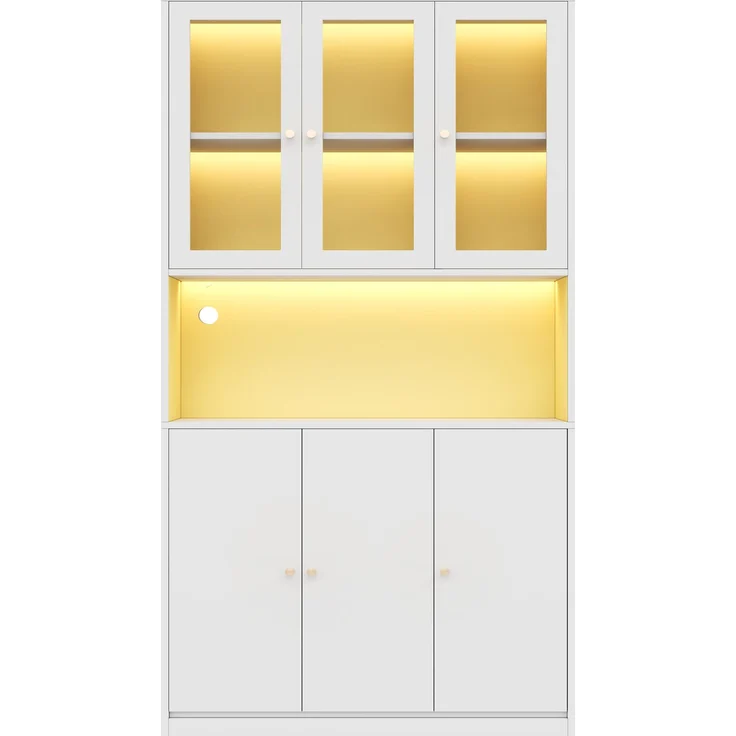 Bücherschrank 100×35×200 cm mit Glastüren und LED-Beleuchtung – Standregal mit Vitrine, offenem Fach und 3 Türen, Aktenschrank für Ordner und Bücher, Weiß--Weiß--100x35x200cm--YOUDENOVA – Bild 8