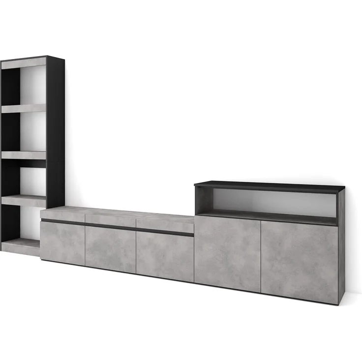Skraut Home | Wohnwand Wohnzimmer | Wohnzimmermöbel, Möbelset | 310 x 186 x 35 cm | Für TV-Geräte bis zu 65" | Wohnzimmer Möbel | Moderner Stil | Zement