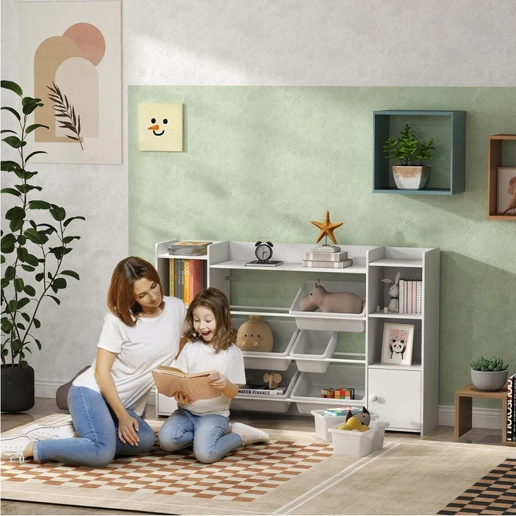 AIYAPLAY Kinderregal Kinder-Aufbewahrungsregal mit 8 herausnehmbaren Boxen, Spielzeugkiste 1-tlg, für Kinderzimmer, Kindergarten, Weiß – Bild 5