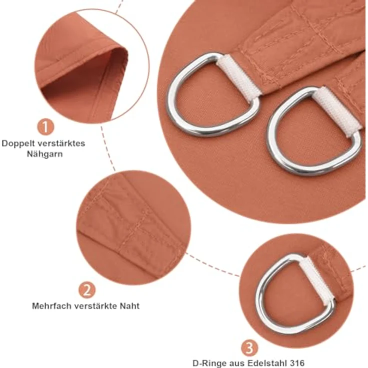 AXT SHADE Sonnensegel Wasserdicht Rechteckig 2,5x3 m Wetterschutz Sonnenschutz PES Polyester mit UV Schutz für Terrasse Balkon Garten-Terracotta – Bild 5