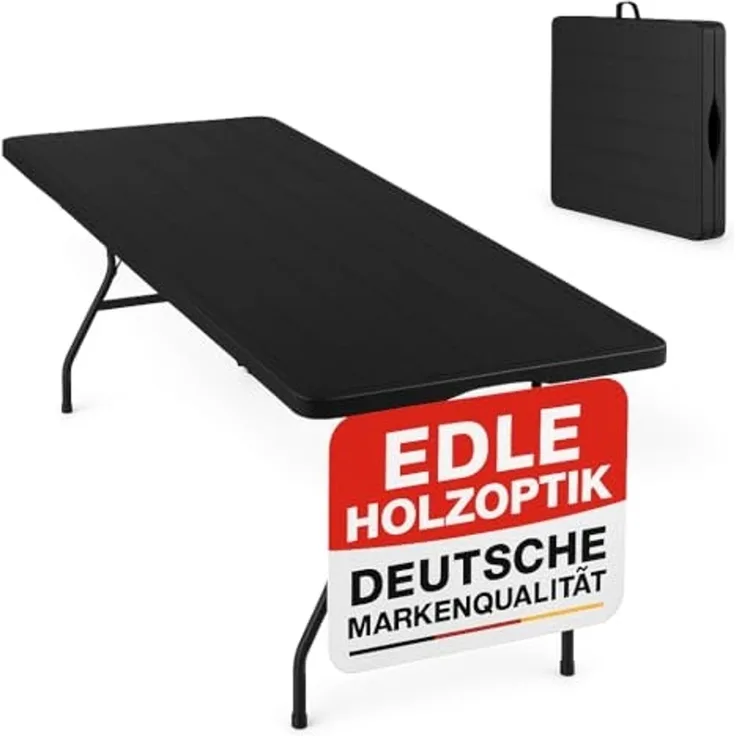 Onbest Holz Optik Klapptisch groß - Gartentisch klappbar, Buffettisch, Campingtisch für 6 Personen – aus robustem Kunststoff/Alu – Klapptisch mit Holzstrukur für drinnen & draußen - Klapptisch