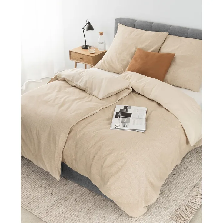 dibea 2er Set Edel-Renforcé-Wendebettwäsche Beige – 155x220 cm Bettdeckenbezug & 80x80 cm Kissenbezug, 100% Baumwolle, mit Reißverschluss