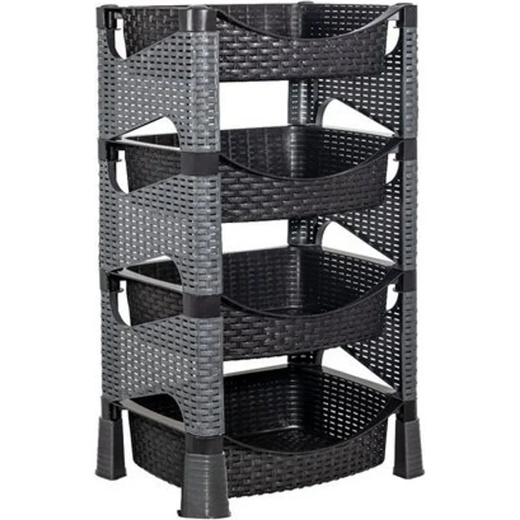 Kaufexpress GmbH Küchenregal Küchenregal mit 4 Etagen aus Kunststoff in Rattan-Optik, Aufbewahrung im stilvollen Rattan-Design – Bild 4