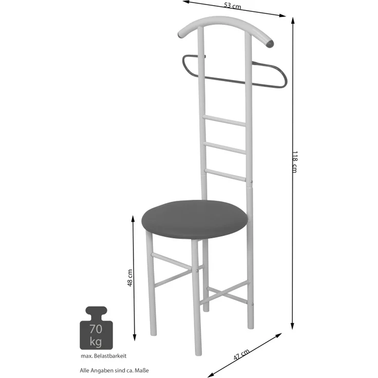 Herrendiener, Stummer Diener "Gustav" mit gepolsterter Sitzfläche, weiß / schwarz – Bild 2