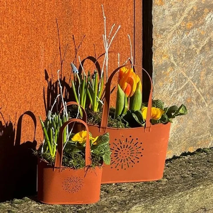 UNUS GARDEN Blumentopf Topf Handtasche Rostopfik (2 St, 2er Set in zwei Größen (16,5 cm und 11 cm hoch), Gartendeko robust – Bild 3