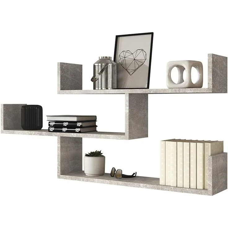 Selsey Kassi - Wandregal, Hängeregal, Bücherregal mit 3 Regalböden, 55x119 cm (Beton Smart)