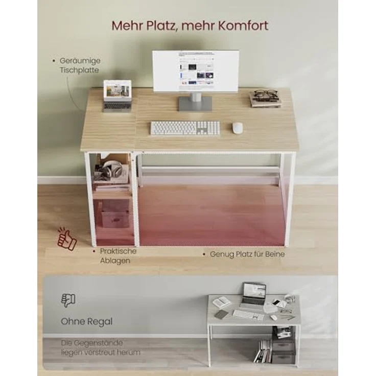 VASAGLE Tisch, Computertisch, Bürotisch, 120 x 60 x 76 cm, moderner Stil, für Arbeitszimmer, Schlafzimmer, Wohnzimmer, naturbeige-perlweiß LWD047N02 – Bild 5