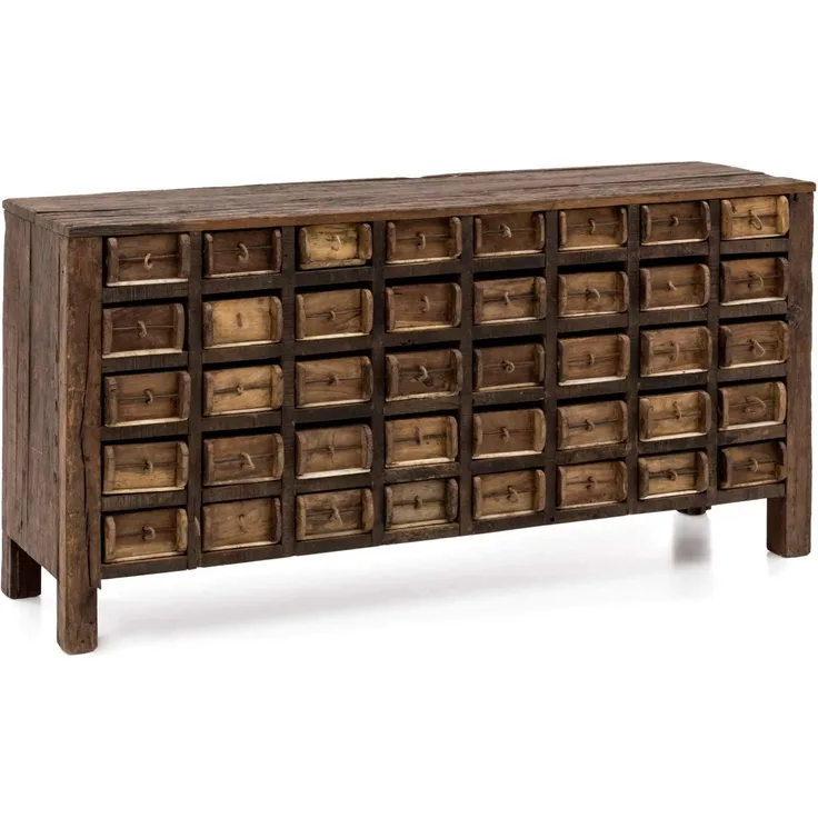 Sideboard Altholz massivum Madurai 150x75x40 cm 40 Schubladen Kommode rustikal Vintage Apothekerschrank Recycling-Möbel Ziegelform