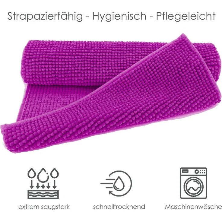 heimtexland Badematte Badvorleger Chenille Badteppich Duschvorleger, rutschhemmend beschichtet, Fußbodenheizung geeignet, schnell trocknend, strapazierfähig, fußbodenheizungsgeeignet, rutschfest, saugstark, Polyester, rechteckig, 60x90 cm, Hochflor, su... – Bild 3