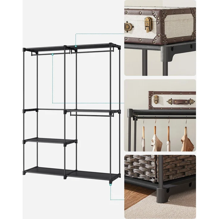 Songmics Kleiderschrank offen, Stahl, Kunststoff, Schwarz, 43 x 138 x 182 cm – Bild 3