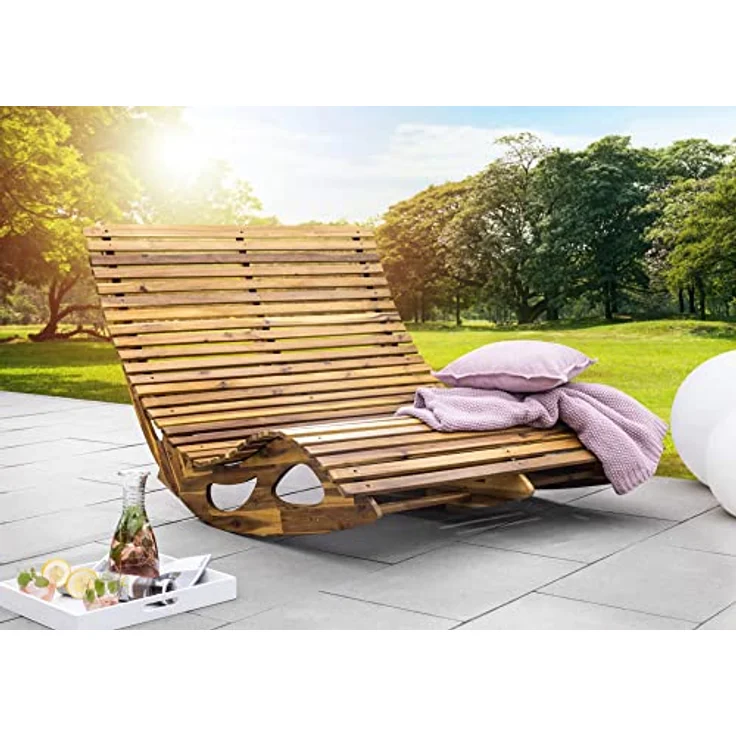 CHILLROI® Ergonomische Doppelschwungliege XXL Saunaliege aus Akazienholz, 150 x 120 x 66/95 cm, für Innen- und Außenbereich, maximale Belastbarkeit 260 kg – Bild 1