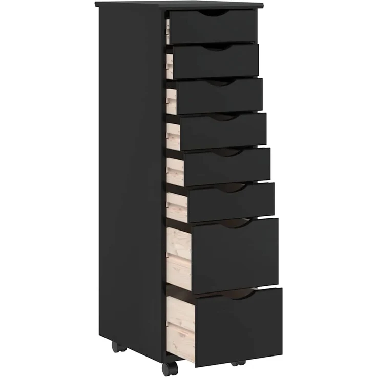 vidaXL Rollschrank mit Schubladen MOSS Schwarz Massivholz Kiefer 4015786 – Bild 7